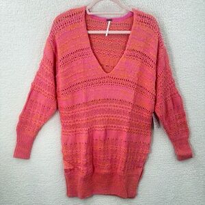 NWT Free People Pink Hot Tropics V Neck Sweater size Small
